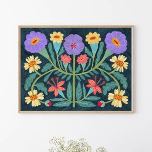 Folk art flowers print, rustic wall art, flower wall art, acrylic, folk art, original folk art, naive art painting, contemporary art, modern