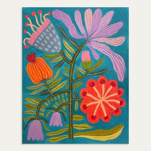 Folk art flowers painting, rustic wall art, flower wall art, acrylic, folk art, original folk art, ukrainian painting, contemporary art.