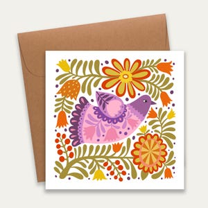Lindo cartão de felicitações com pássaros e flores, cartão de aniversário para ela, cartão floral, cartão de aniversário, pode ser enviado ao destinatário com mensagem pessoal.
