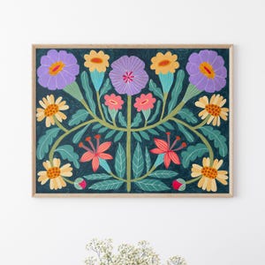 Folk art flowers painting, rustic wall art, flower wall art, acrylic, folk art, original folk art, ukrainian painting, contemporary art.
