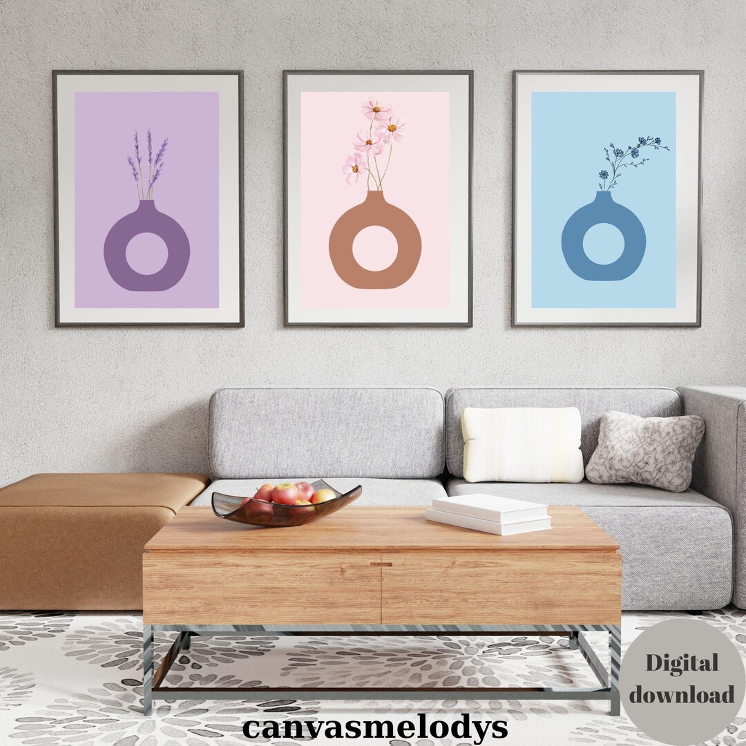 Floral Vase Print Set: Minimalist Home Decor (digital Download) - Etsy