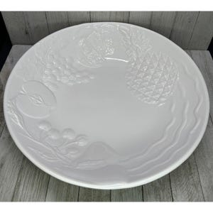 Vintage A. Santos Portugal Serving Bowl White Embossed Fruit