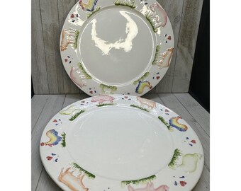 VTG Stefani Boerderijdieren Varken Haan Koe 12,5" Dinerbord Oplader Set 2