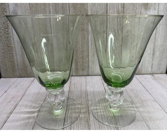 Vintage glazen wijnglazen met groene tint en bolvormige steel, 18 cm - Set van 2