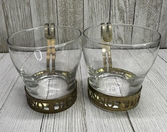 Vtg Disaronno Liquor Cocktail Libbey Glass Cups 3" DIA Metal Handle Set Of 2