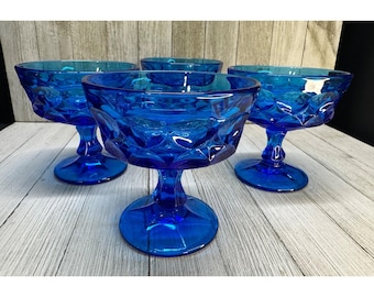 VTG Noritake-stijl blauw kobalt duimafdruk champagneglazen 4" hoge set van 4"