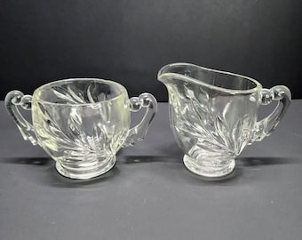 Vintage Indiana Clear Glass Willow Pattern Creamer and Sugar Bowl SET