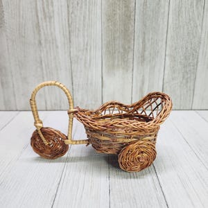 Vintage Wicker Tricycle Carriage Planter Bamboo Rattan 5&#39;&#39; Decorative