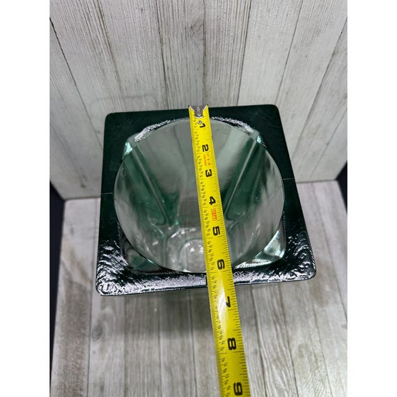 Vintage Art Recycled Glass Vase Square Heavy Green Blue Home Decorative 11" Tall