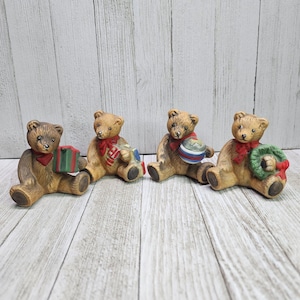 Vintage Flambro Porcelain Christmas Holiday Bears Figurine  - Set Of 4