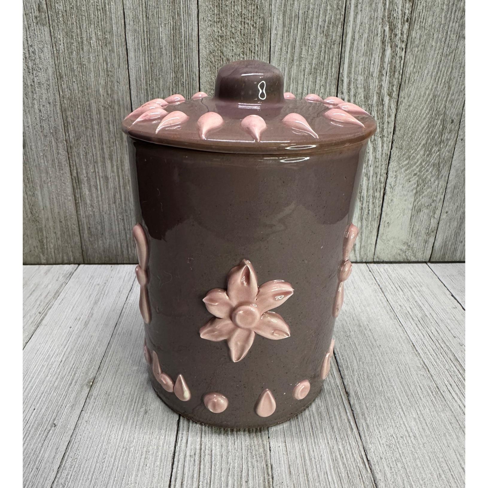 ヴィンテージ陶器キャニスタークッキージャー 蓋付き キッチン収納 花 