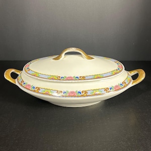 Vintage Victoria China Czechoslovakia Vegetable Serving Bowl Oblong Covered