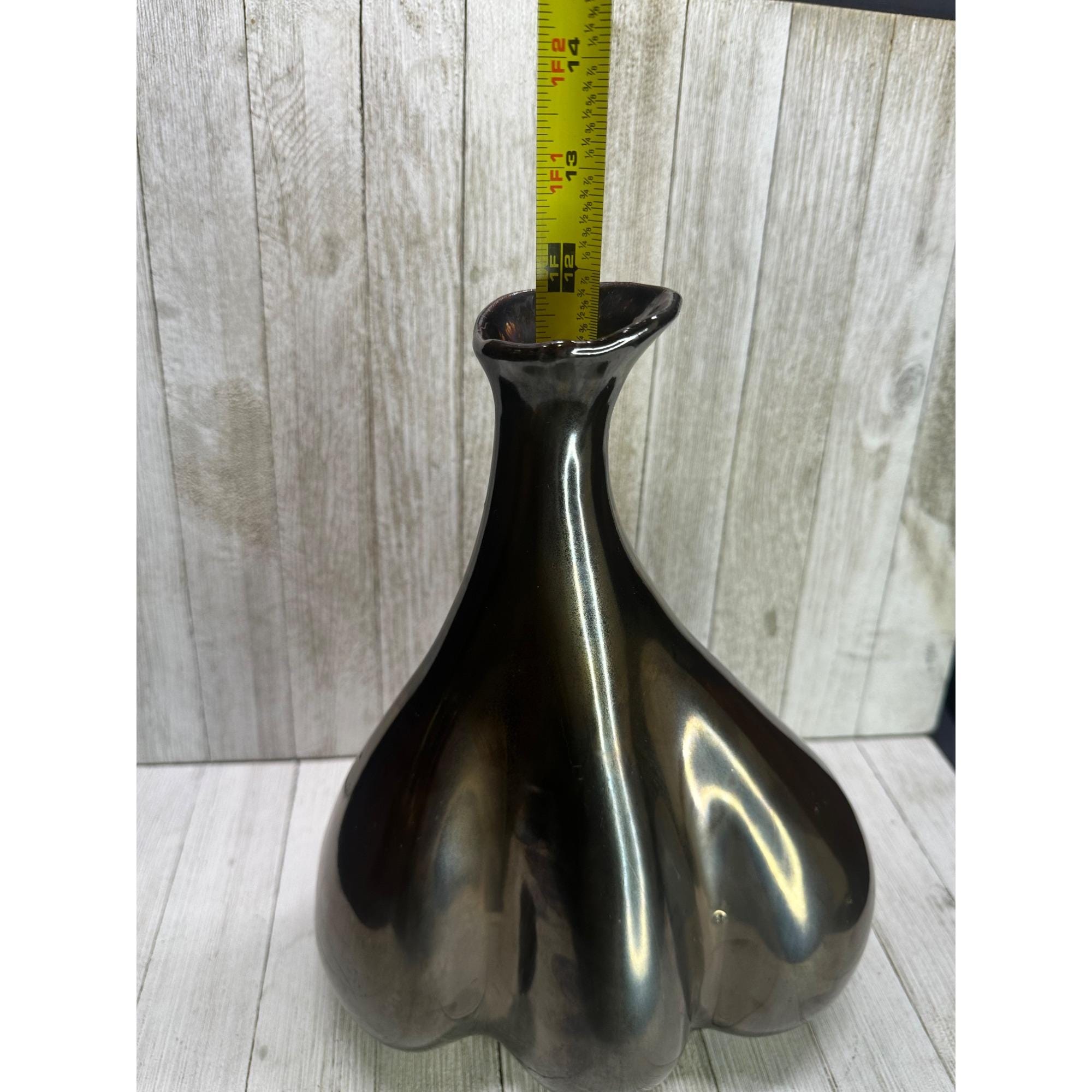 ヴィンテージ 虹色 シルバー ブラック 溶けた渦巻き模様 陶器製