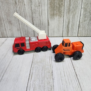 Vintage Tonka Corporation Fire Truck & Orange Construction Truck Vehicles Toy