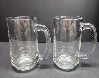 Tankard Clear Glass Beer Mug Stein 6'' Tall Heavy Duty - Set Of 2