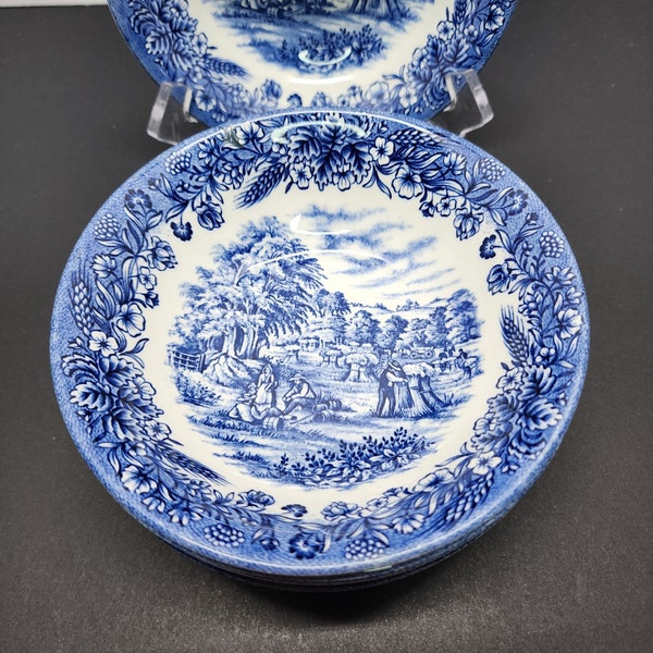 VTG Churchill Blue Harvest Ceramic Willow Salad Bowls 6 in Sold Individually