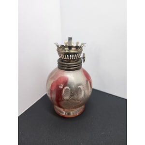 4 1/2” Vintage Kerosene Oil Lamp Antique, Chinese, Hong Kong Two Tone Red