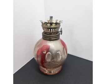 4 1/2” Vintage Kerosene Oil Lamp Antique, Chinese, Hong Kong Two Tone Red