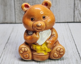 Vintage Teddy Bear Cub Toothpick Holder Ceramic Glazed  JAPAN 3" Tall