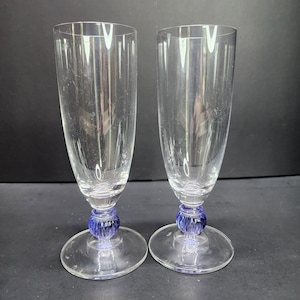 Amethyst Clear Glass Wine Water Goblets Ball Stem 7&#39;&#39; Tall - Set of 2