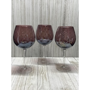 Vintage Amethyst Purple Swirl Goblets Wine Glasses Clear Stem 9&#39;&#39; - Set Of 3