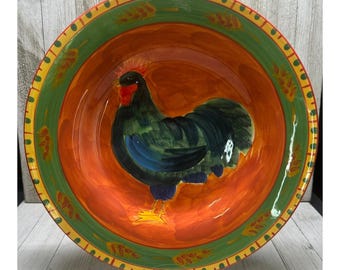 Vtg Dept 56 Blue Green Chicken Rooster Plate 12" Diameter Ceramic Dish Art Dpt17