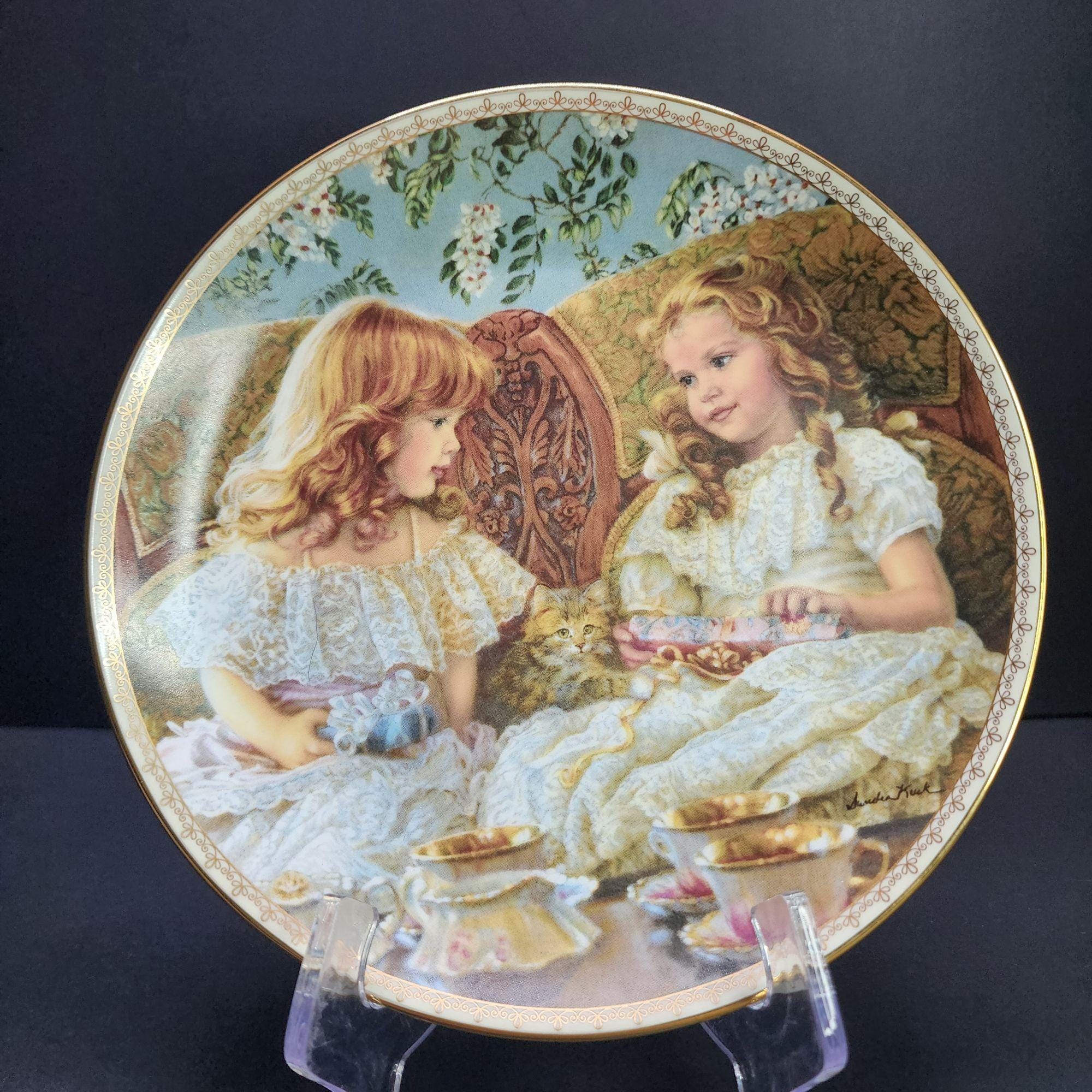 ヴィンテージ‼️クッキーポット３段ボックス　プレートSet Best Friends by Sandra Kuck Collectors Plate - Sugar and Spice