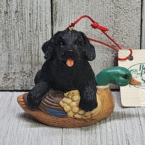 Vintage Black Labrador Puppy with Duck Decoy Figurine Resin Bass Pro Shop