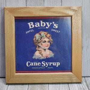 Sirop de canne pour bébé vintage Collection de cartes anciennes encadrées The Dinkins Can Label