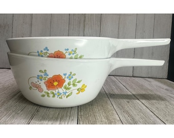 Cacerola vintage Corning Ware Wildflower de 1.5 pintas con asa P-82-B sin tapa, juego retro de 2 piezas