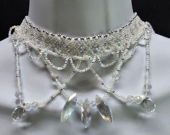 Handmade 925 Sterling Silver Crystal Inspired Glass Necklace Earring Set White