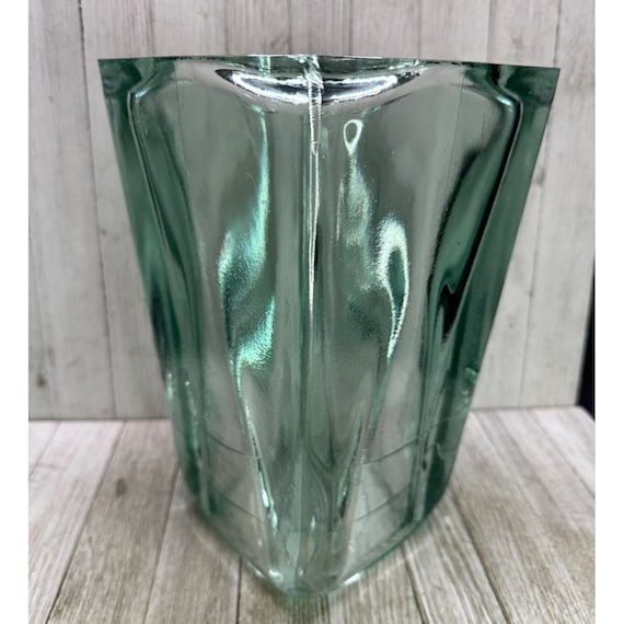 Vintage Art Recycled Glass Vase Square Heavy Green Blue Home Decorative 11" Tall