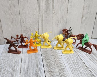 Vintage Mixed Indians and Horses Figures Toys Plastic Nostalgic - Lot Of 9