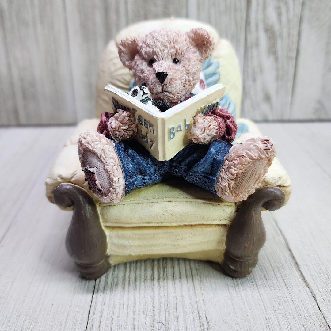 Vintage Baby Bear Sitting in Chair Reading A Book Figurine - Etsy