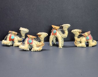 Vintage Miniature Leather Arabian Camels Hand Stitched Figure - Set Of 4