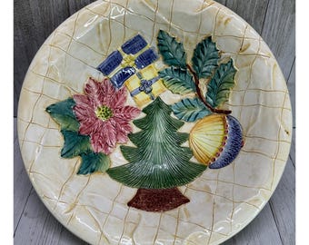 Vintage San Marco Italië keramische kerstserveerschaal met een diameter van 11,75 inch (29,4 cm).