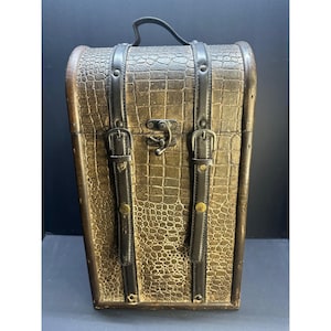 Boîte à vin en bois vintage, porte-bouteilles, style rétro, 2 compartiments, 15,5 po. de hauteur