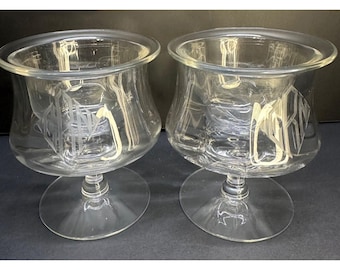 Vtg Glass Shrimp Cocktail Caviar Glass Dish Insert Monogrammed ERN 4" Diameter