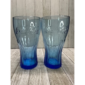 Vintage Coca-Coca Coke Cobalt Blue Tumblers Drinking Glasses - Set  of 2 6&quot; Tall