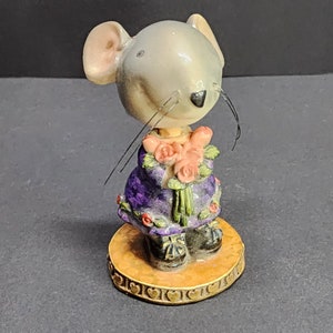 Vintage Bobble Head Nodder Mouse with Flowers Gray 4.5&#39;&#39; Tall Collectibles