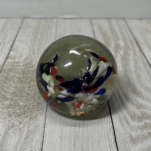 Vtg Blown Art Glass Paperweight Round Swirl Multicolor Decorative Collectible