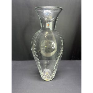 Vintage Blenko Glass Crystal (Clear) 13.5” Tall Vase Ribbed Design W/label