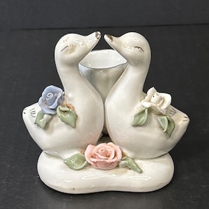Vintage Swan Toothpick Holder Porcelain Mid-Century Home Decor