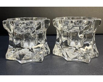 Vtg Mikasa Sparkling Star Glass Candle Votive Holders 2.5" Tall 2.5"DIA Set of 2