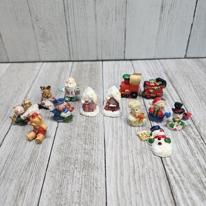 Vintage Assorted Christmas Ornaments Snowman Bear Train Santa House Set of 13