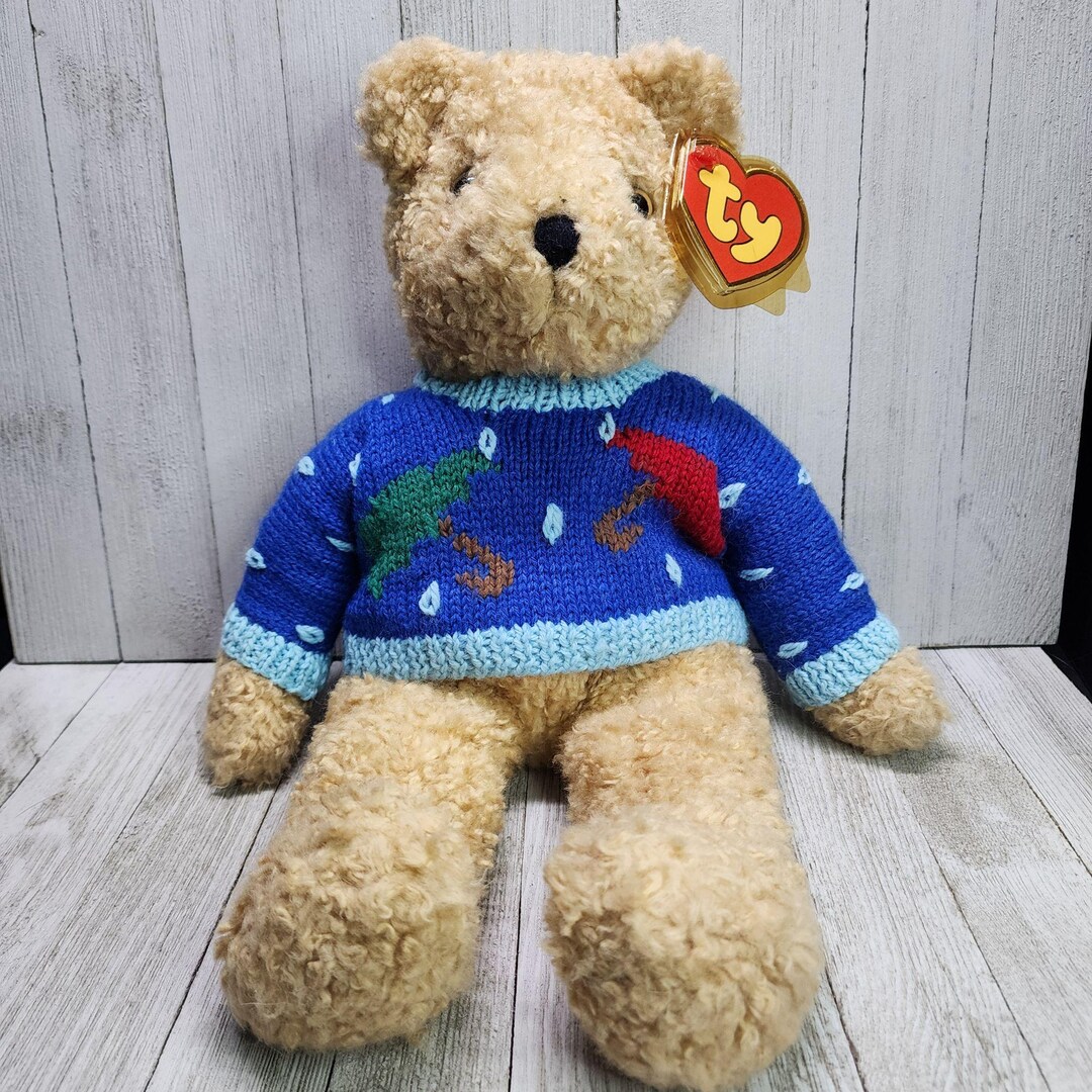 Vintage TY Beanie Curly Teddy Bear Plush She's A Grand Old Flag 1990 18 ...