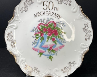 Vintage Ardco 50e verjaardag decoratief bord bloemen 8" gouden rand JAPAN