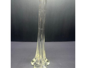 Vintage Blown Art Glass Clear Bud Vase Twisted Elephant Foot Base 11" Tall