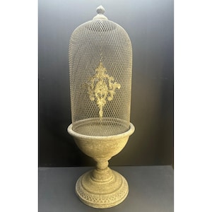 Gabbia decorativa per uccelli e pipistrelli a cupola in stile francese vintage, filo tondo, 24" grigio