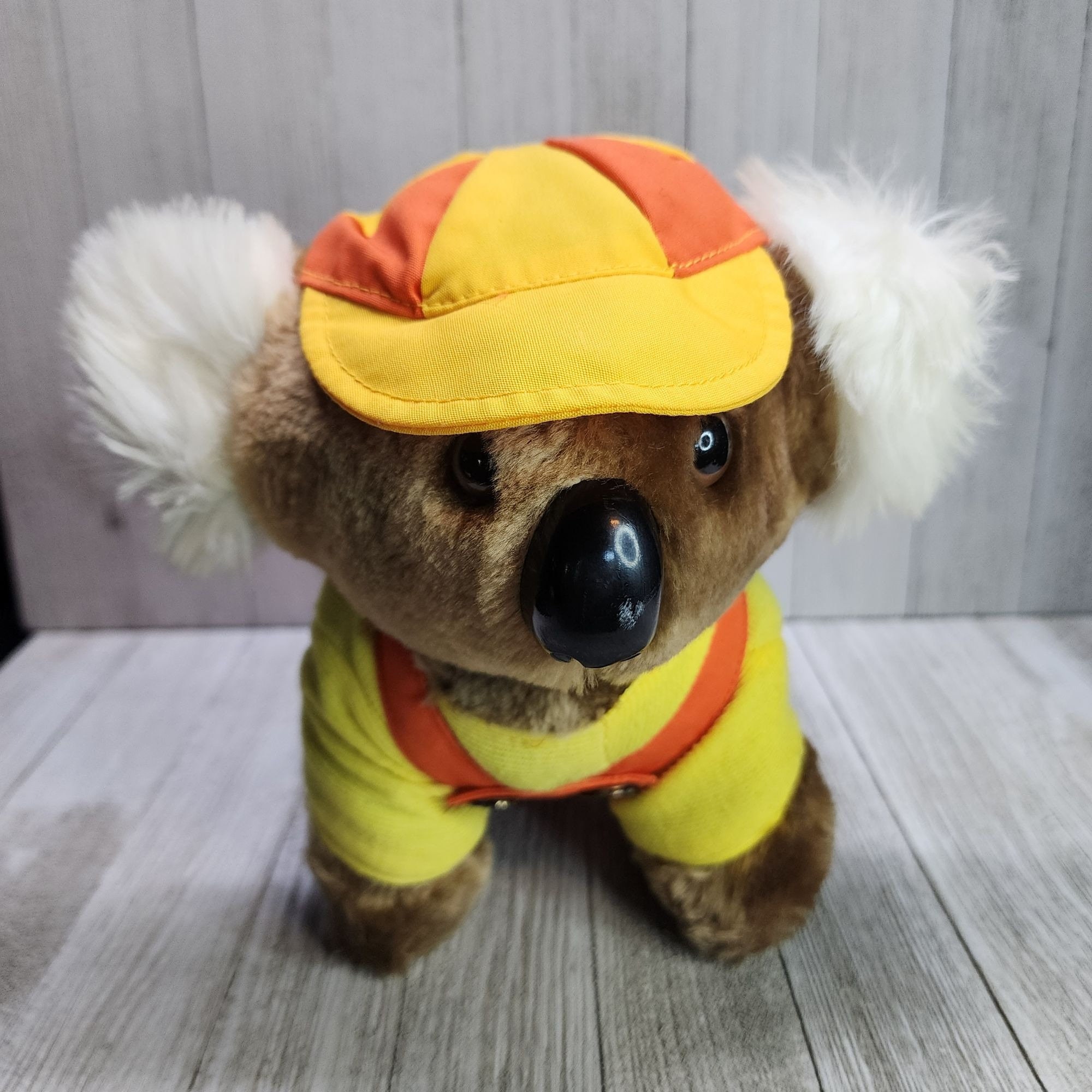 Vintage Interpur Koala Bear Plush Orange Overall & Hat Stuffed